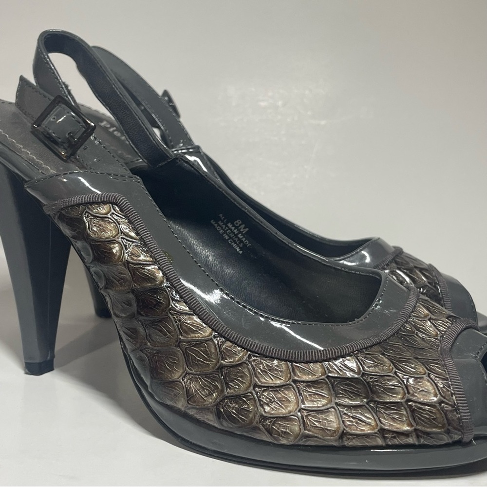 Pierre Dumas Heels High Heels Mid Heel Sling Gray Snake Skin Print Size 8M
